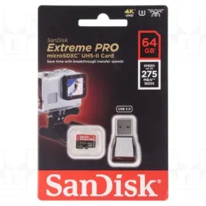 Sandisk Extreme Pro microSD Memory Card, 64GB, microSDXC, 275MB/s, 100MB/s