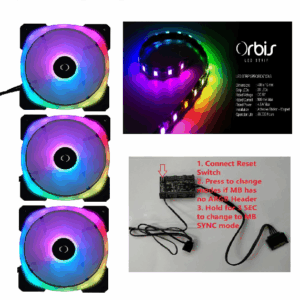 Orbis F3 Evo 3 fan pack + Orbis 6 port Hub + Orbis LED Strip<br><br>TWAC-ORBSEVO-F3 x 1<br>TWAC-ORBIS-6P-BULK x 1<br>TWAC-ORBLED x 1